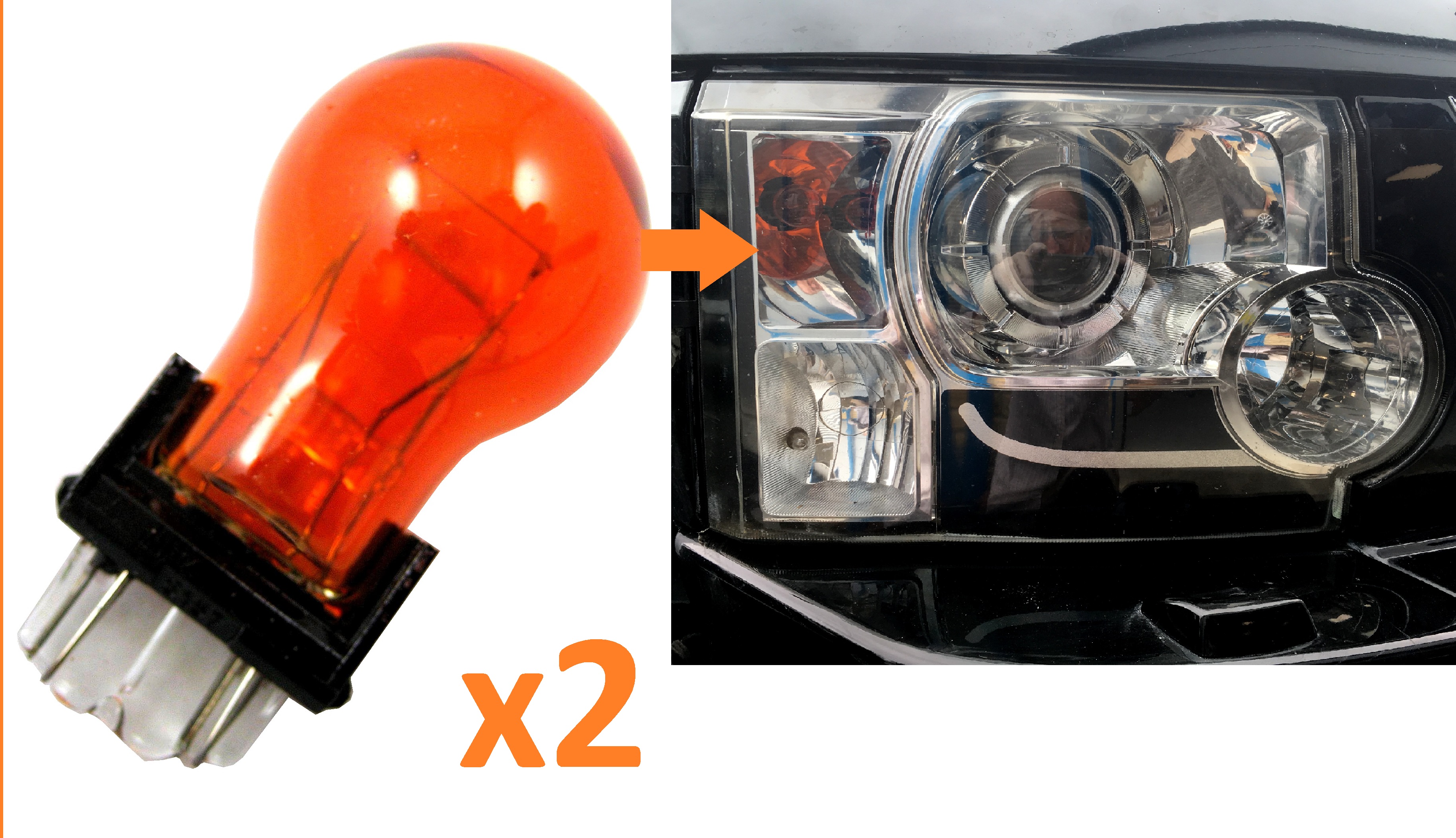 Pair of Amber indicator bulbs for Land Rover Discovery 3 LR3 headlight